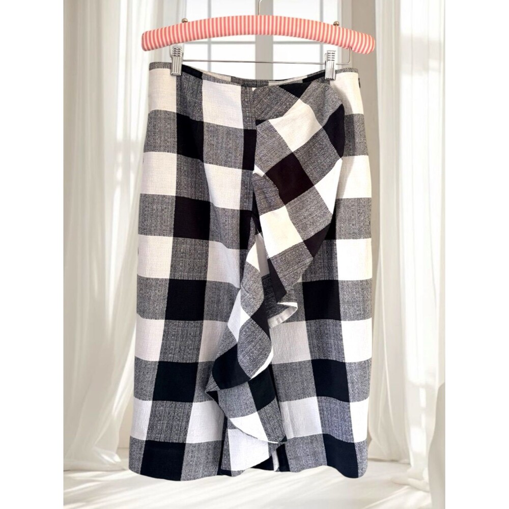 Lord & Taylor Black White Checkered Cotton Ruffle Pencil Skirt Size 6